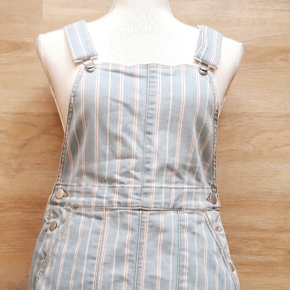 Tinseltown Denim Pinstripe Skirtall - Junior's Size Small Overalls Skirt - Picture 8 of 14